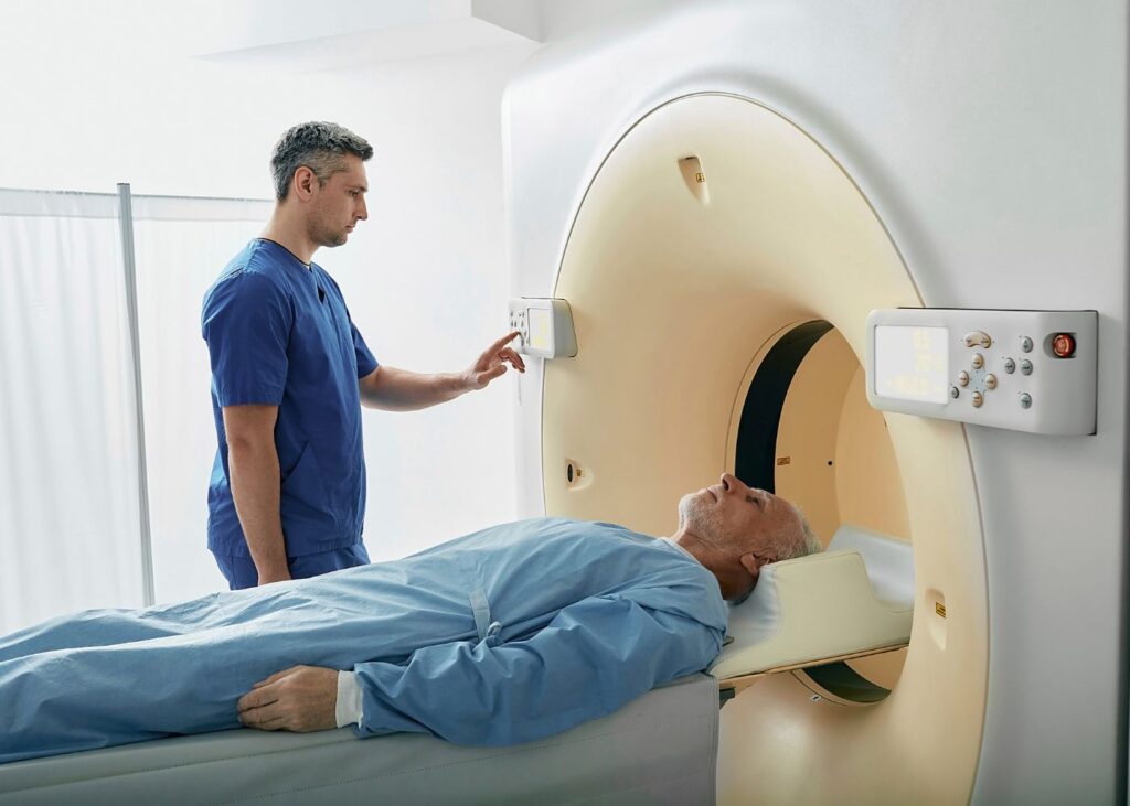 patient in ct scan machine